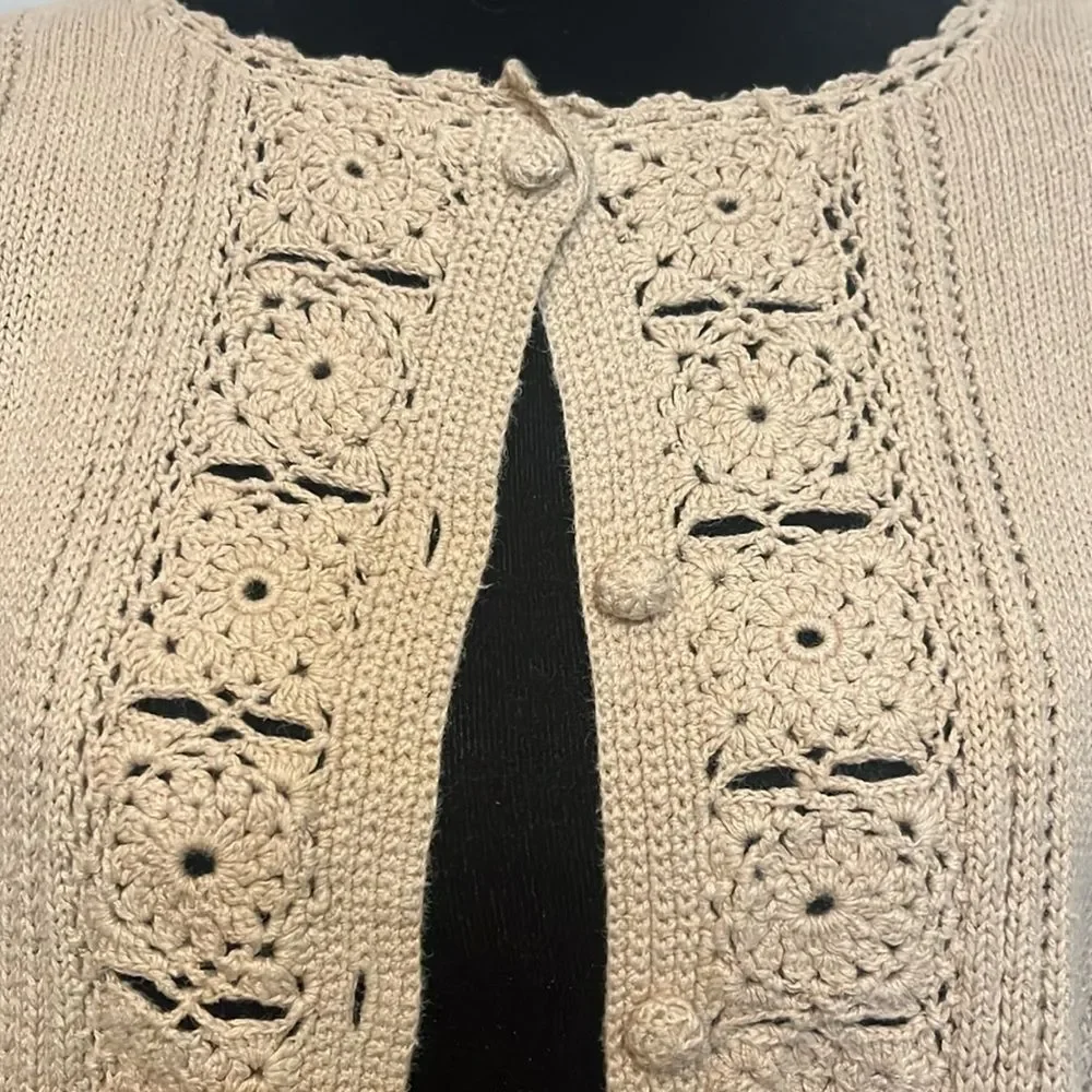 Vintage OBR Crochet Button Down Cardigan Sweater Cottage Core Classic Preppy L